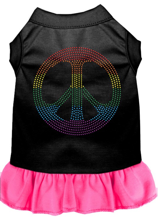 Rhinestone Rainbow Peace Dress Black with Bright Pink XS